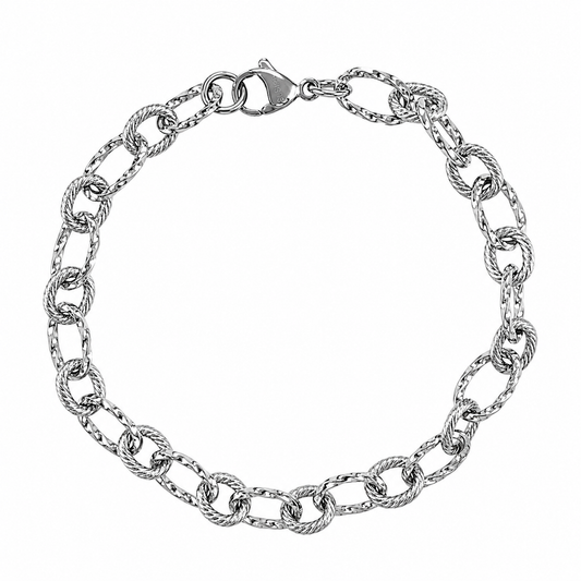 Stainless Steel Oval Alternating Diamond-Cut Twist Cable Rolo Link Chain