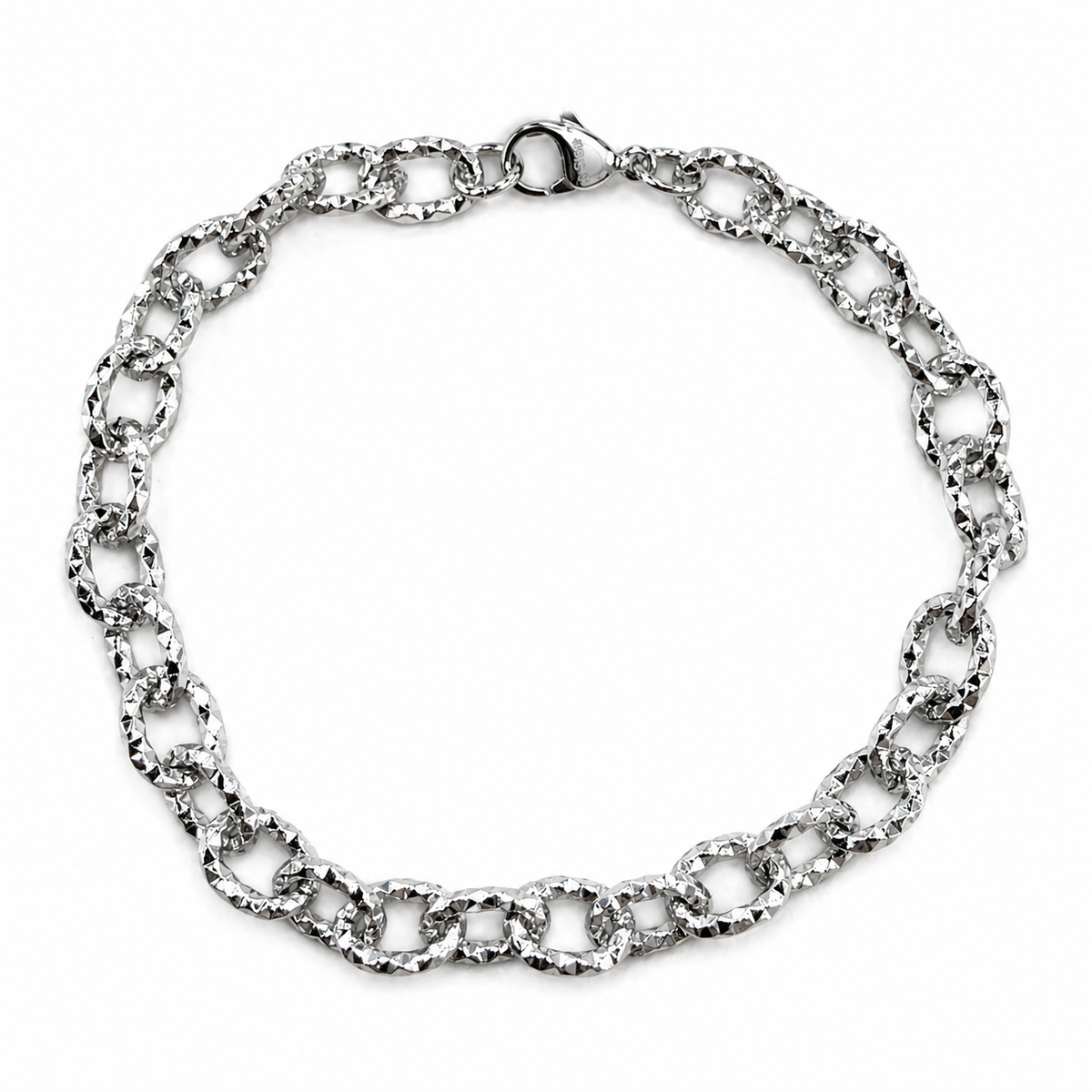 Stainless Steel 6.5mm Diamond-Cut Sparkle Oval Cable Link Chain