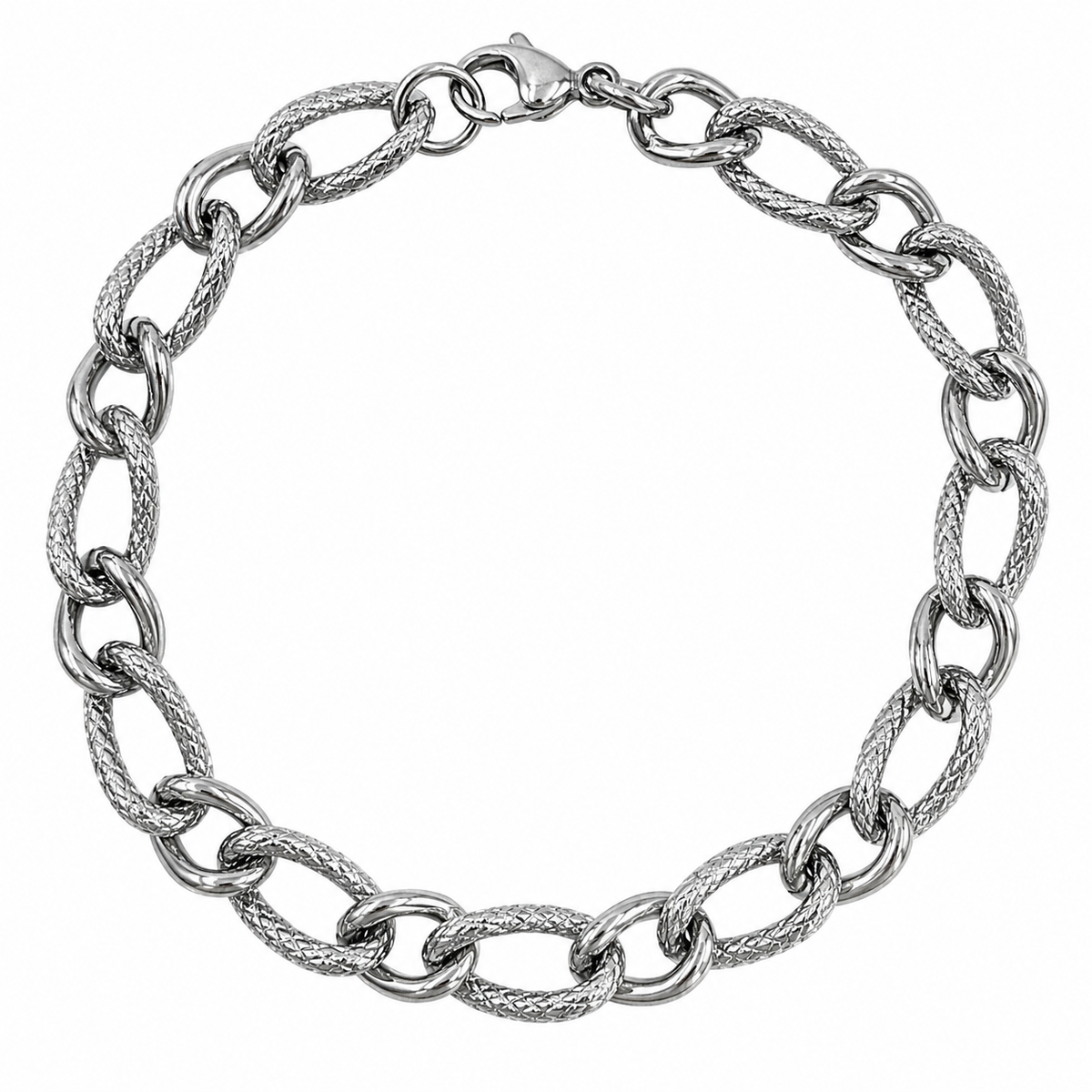 Stainless Steel Oval Alternating Diamond-Cut Figaro Link Chain