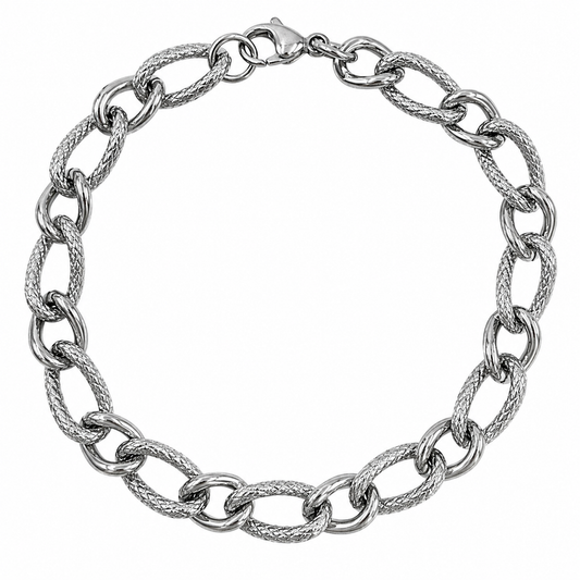 Stainless Steel Oval Alternating Diamond-Cut Figaro Link Chain