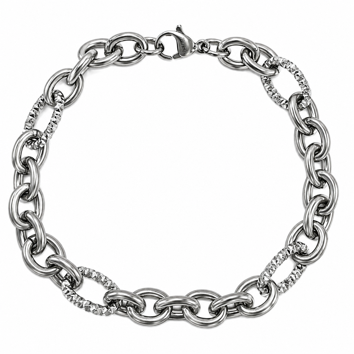 Stainless Steel Oval Alternating Diamond-Cut Link Chain