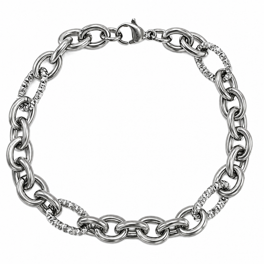 Stainless Steel Oval Alternating Diamond-Cut Link Chain