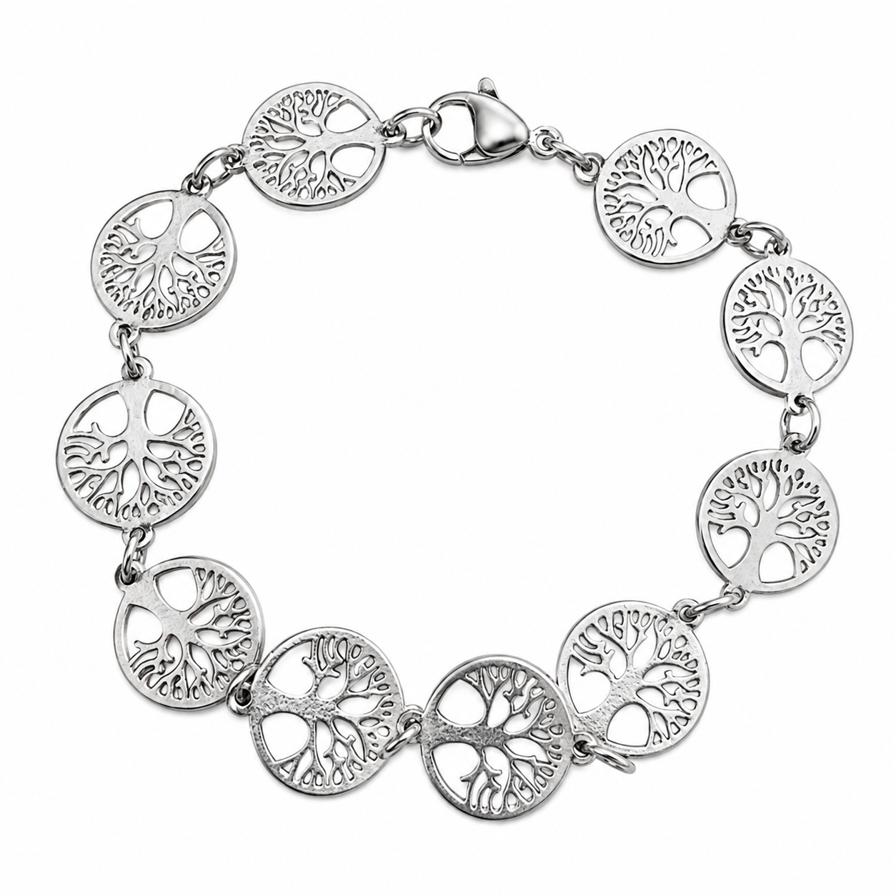 Stainless Steel Tree of Life Charm Bracelet Link Chain