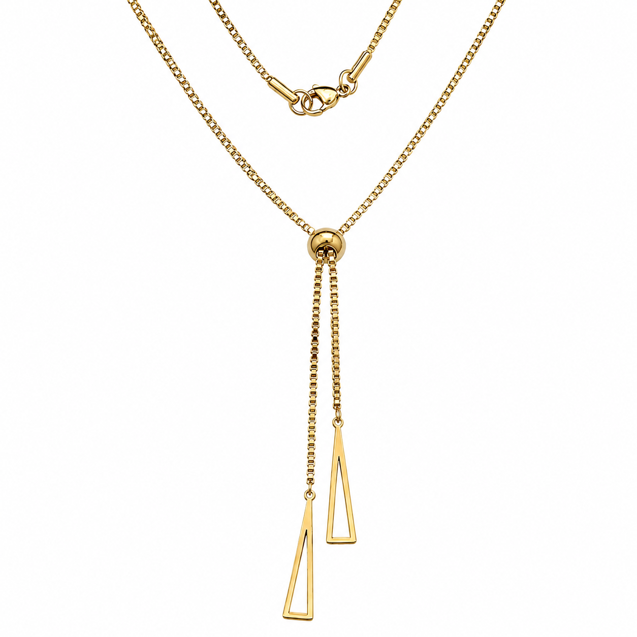 18k Gold PVD Stainless Steel 1.5mm Box Adjustable Geometric Charm Chain Necklace