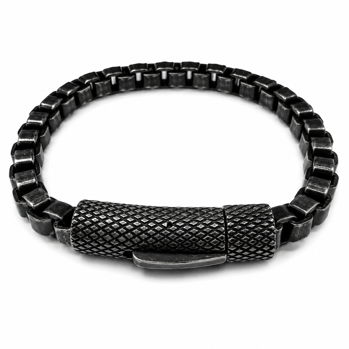Stainless Steel Oxidized Square Box Round Secure Lock Clasp 5.4mm Chain Bracelet