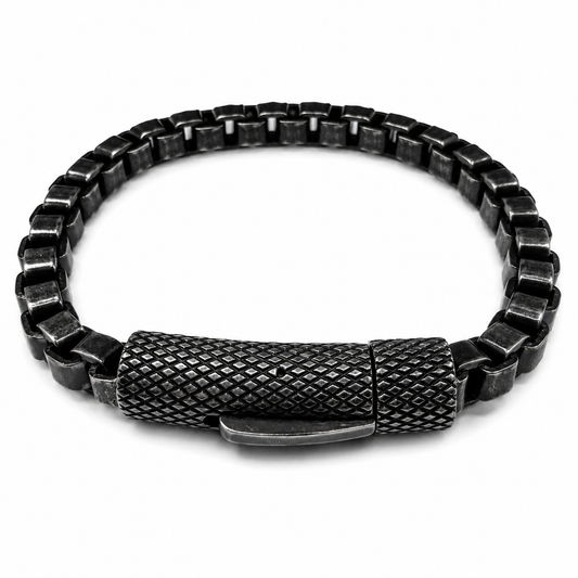 Stainless Steel Oxidized Square Box Round Secure Lock Clasp 5.4mm Chain Bracelet