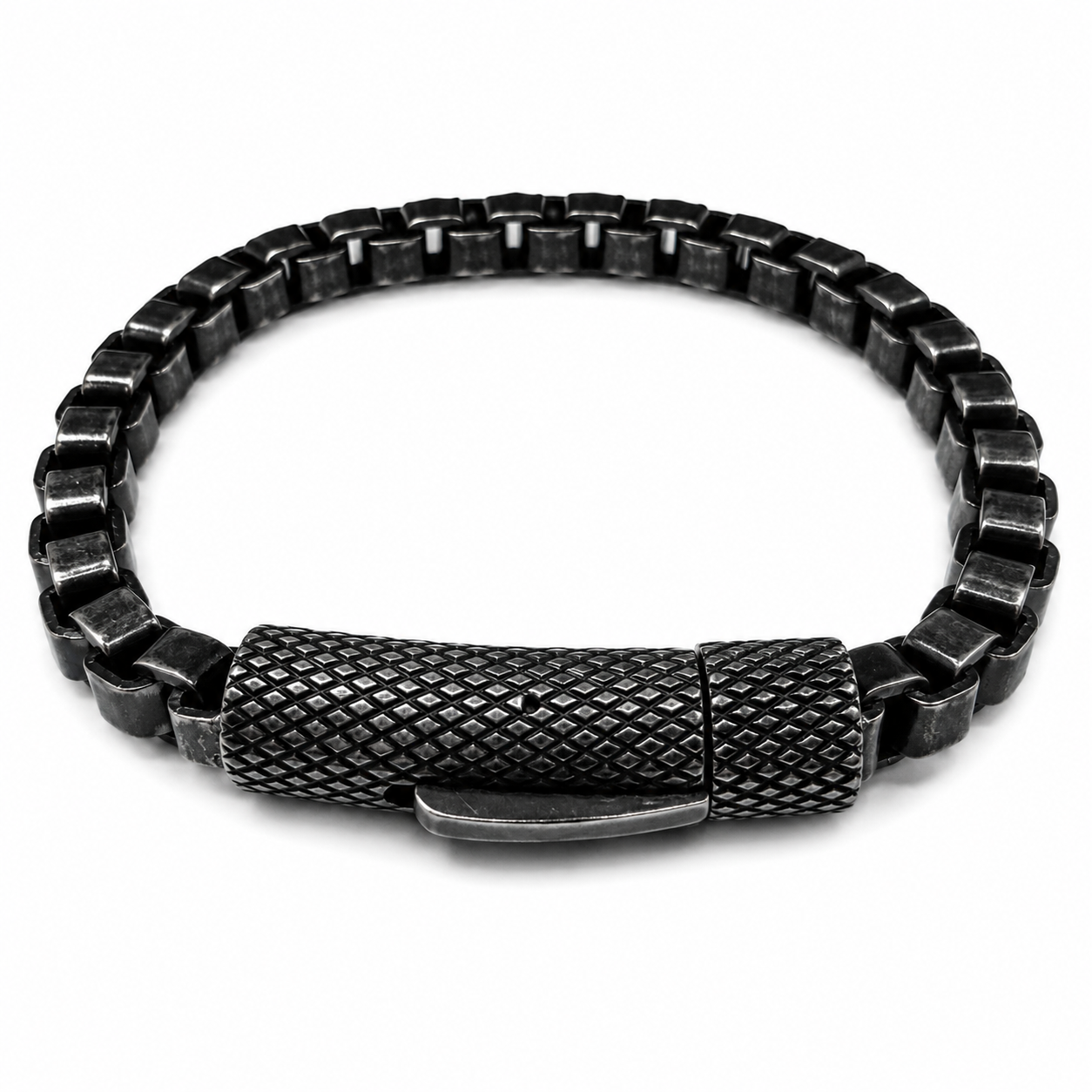 Stainless Steel Oxidized Square Box Round Secure Lock Clasp 5.4mm Chain Bracelet