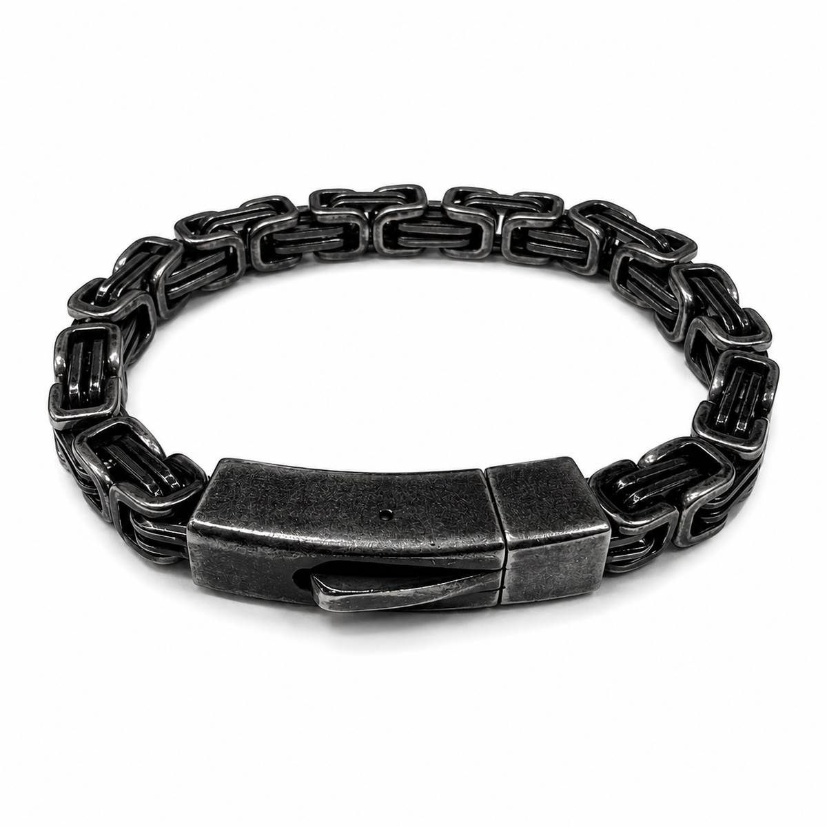 Stainless Steel Oxidized Square Byzantine Box Lock Clasp 6.4mm Chain Bracelet