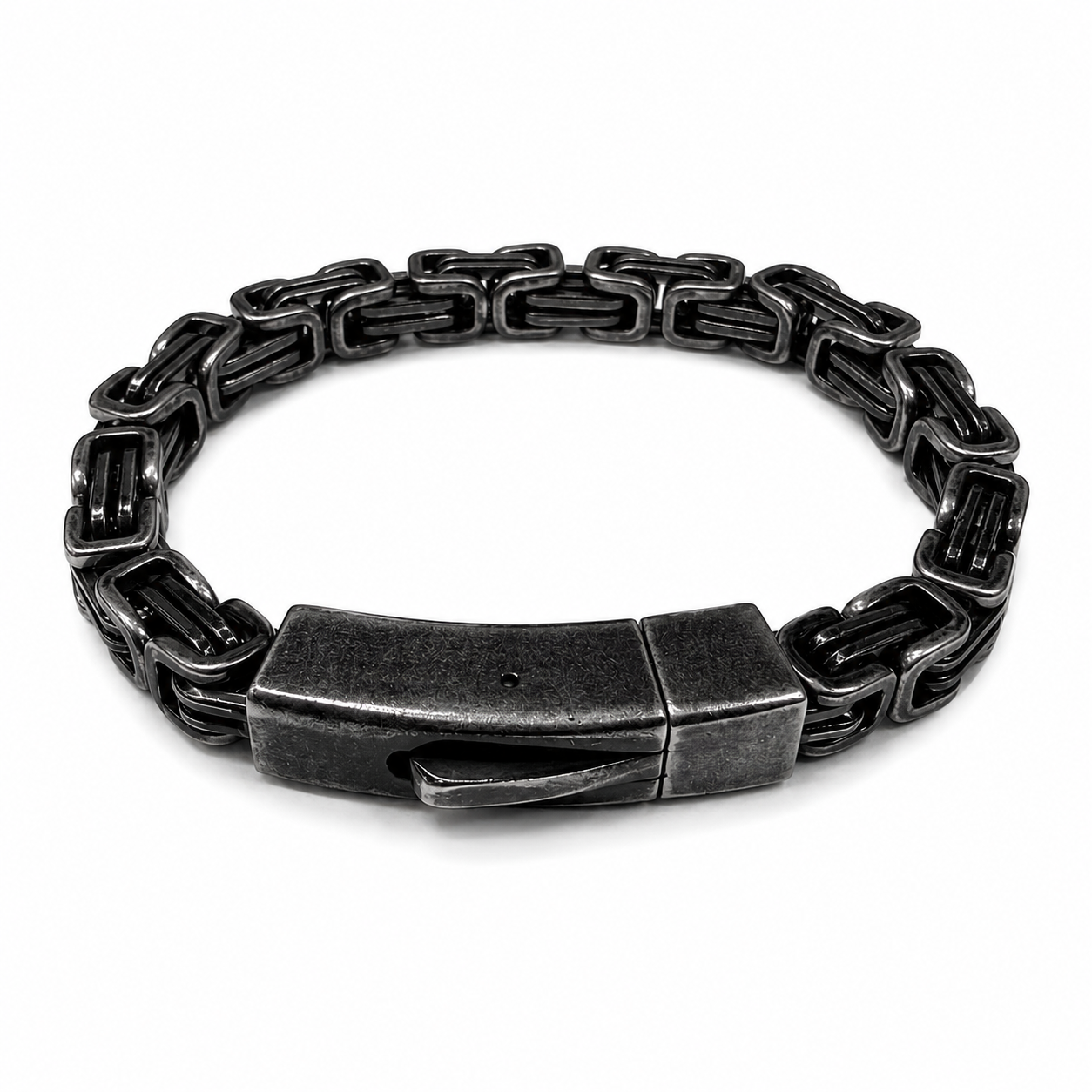 Stainless Steel Oxidized Square Byzantine Box Lock Clasp 6.4mm Chain Bracelet