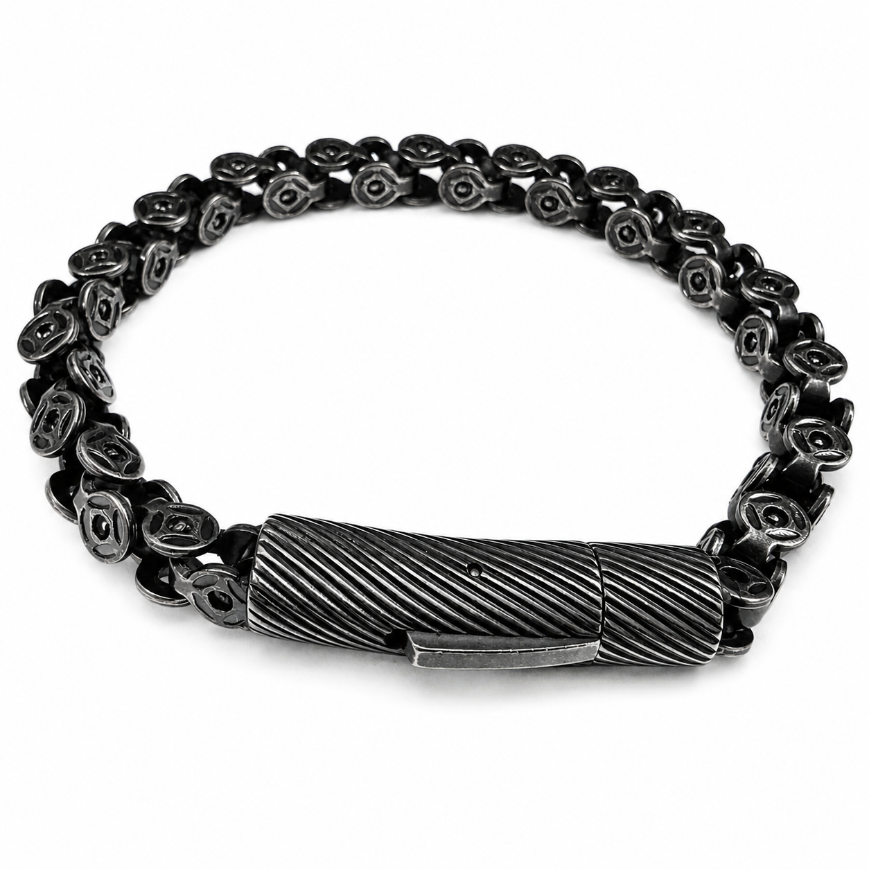 Stainless Steel Oxidized Bike Gear Link Box Lock Clasp 5.3mm Chain Bracelet