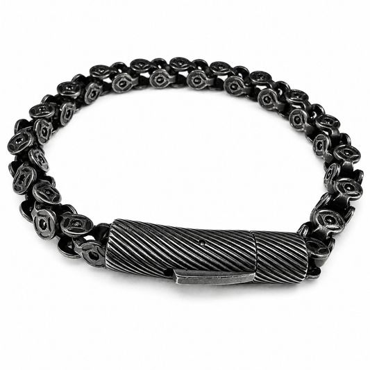 Stainless Steel Oxidized Bike Gear Link Box Lock Clasp 5.3mm Chain Bracelet
