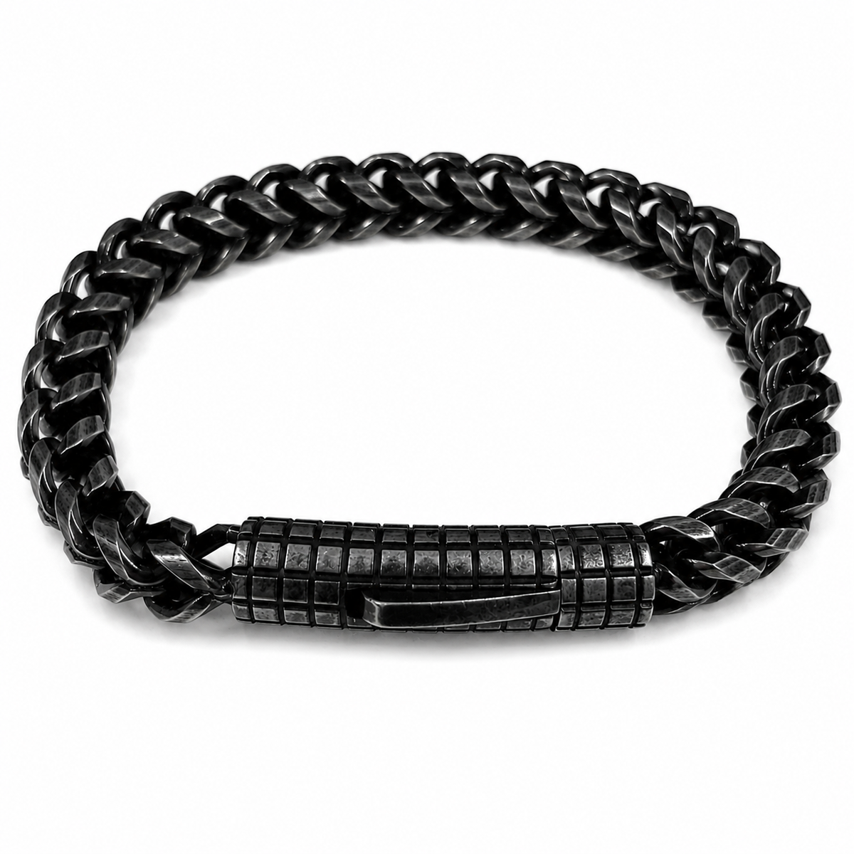 Stainless Steel Oxidized Square Franco Box Clasp 6.4mm Chain Bracelet