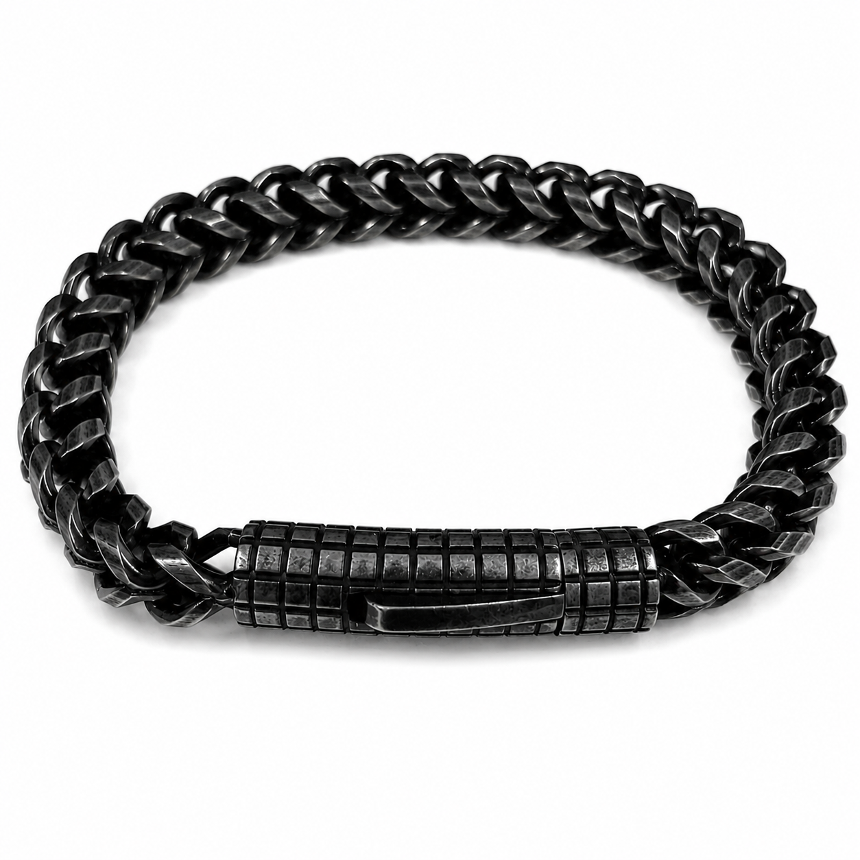 Stainless Steel Oxidized Square Franco Box Clasp 6.4mm Chain Bracelet
