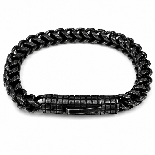 Stainless Steel Oxidized Square Franco Box Clasp 6.4mm Chain Bracelet