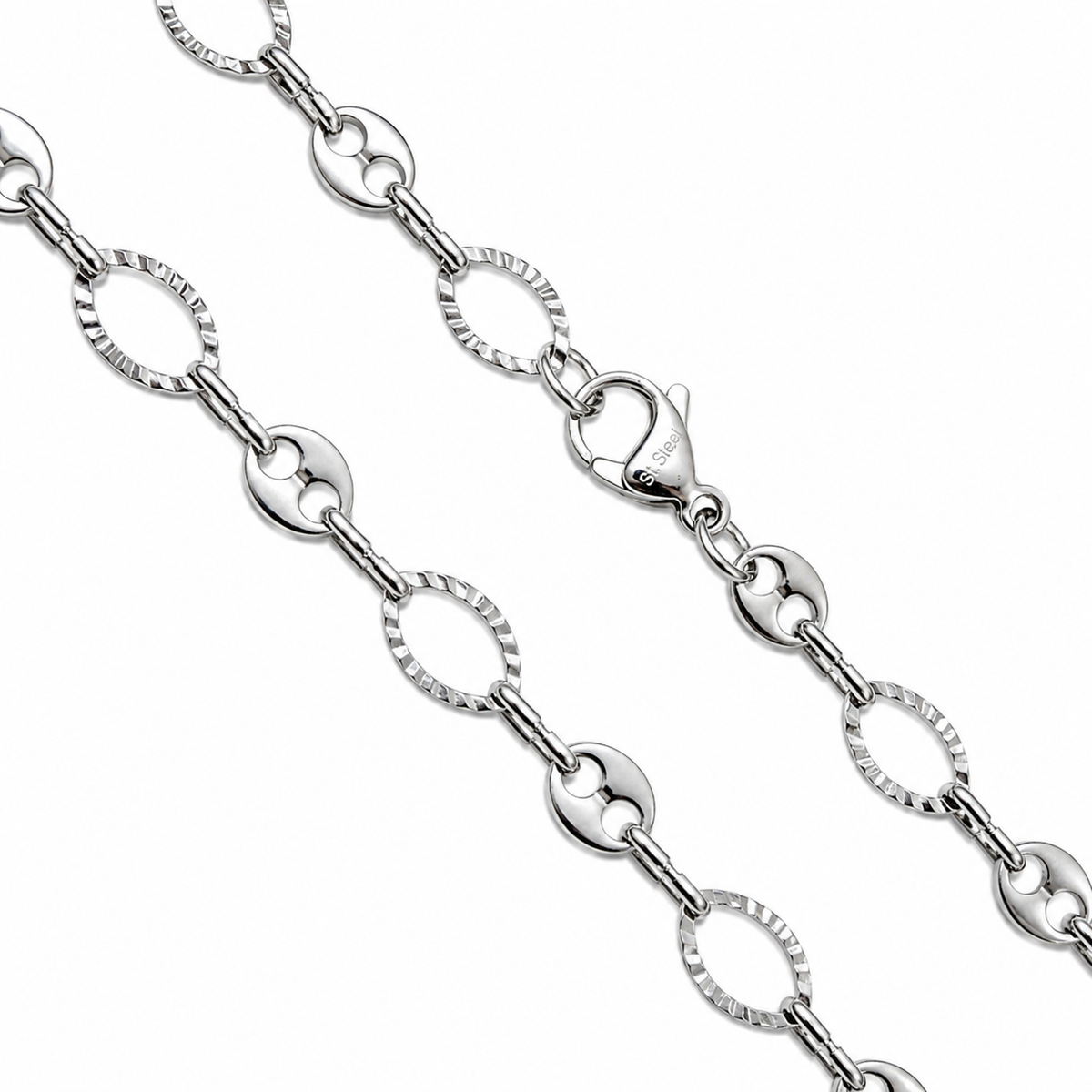 Stainless Steel Puffed Mariner Textured Cable Fashion 6.6mm Chain