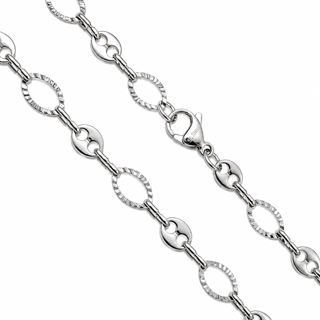 Stainless Steel Puffed Mariner Textured Cable Fashion 6.6mm Chain