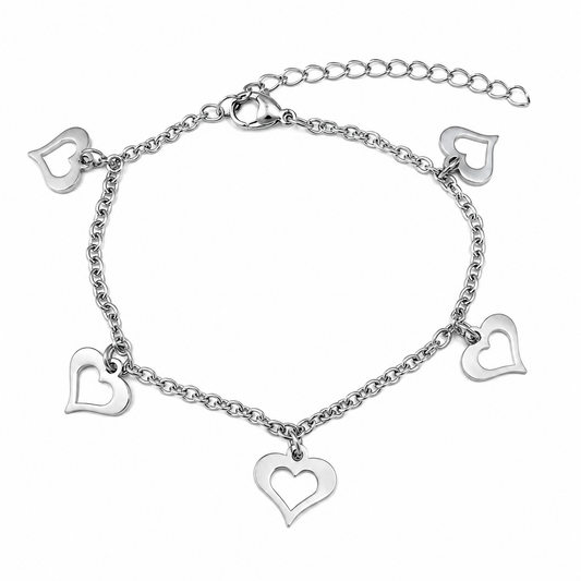 Stainless Steel Heart Charm Cable Love Chain Bracelet