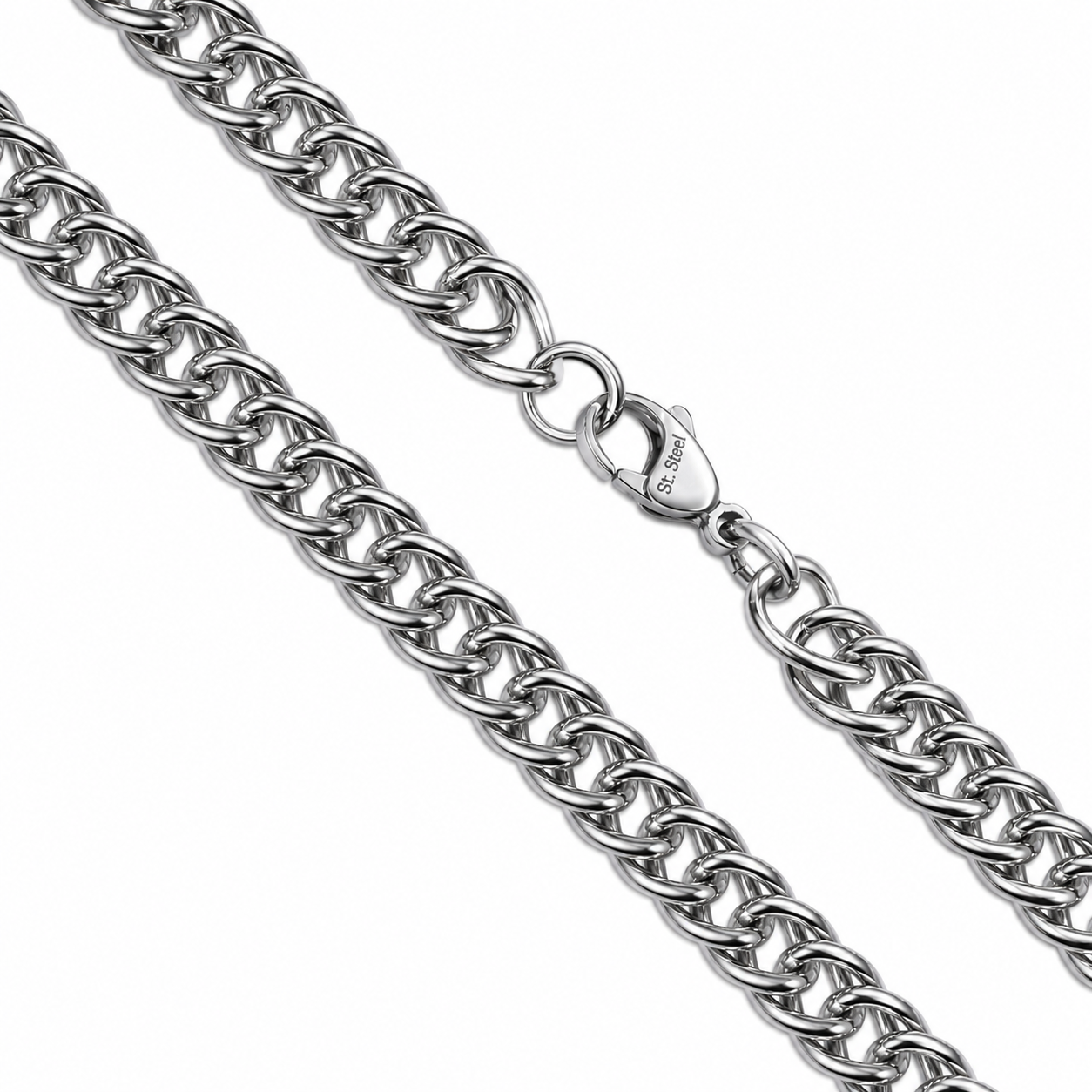 Stainless Steel 7.5mm Round Double Curb Chain Necklace