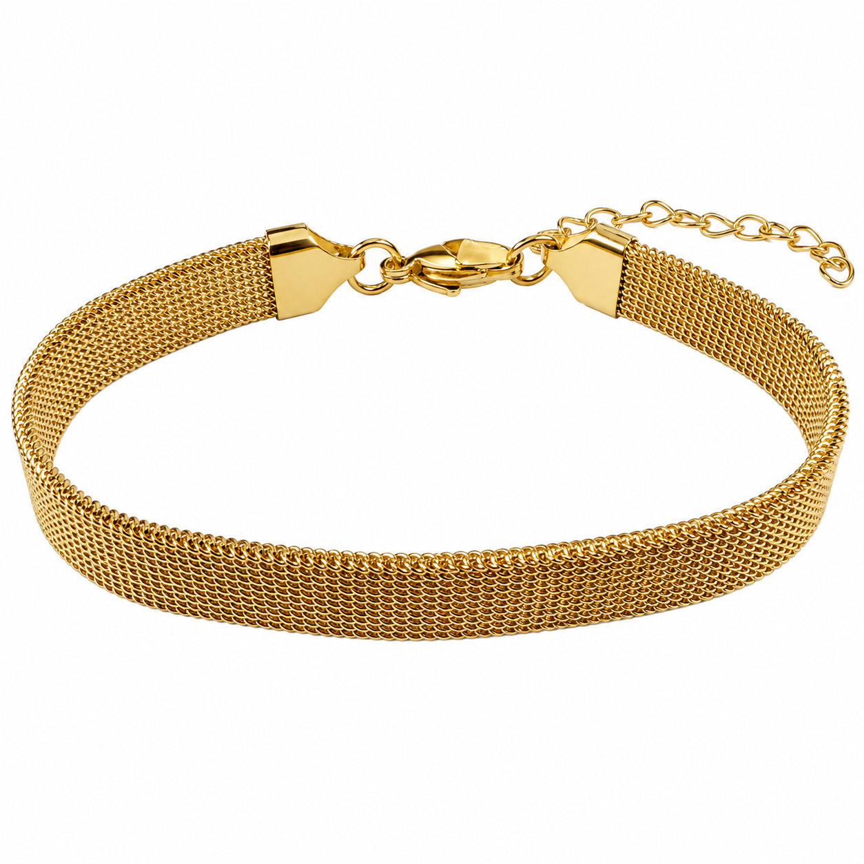 18k Gold PVD Stainless Steel Mesh Wrist Band Chain Bracelet