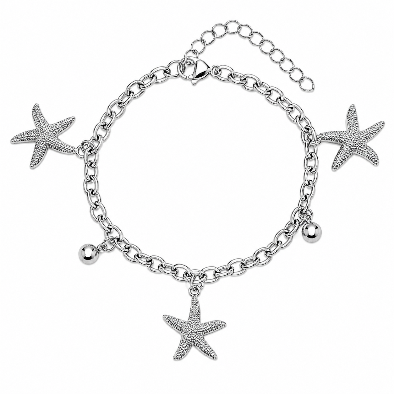 Stainless Steel Starfish Ball Ocean Marine Life Chain Bracelet