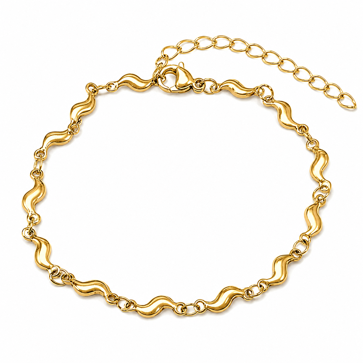 18k Gold PVD Stainless Steel Zig Zag Horn Pepper Chain Link Bracelet