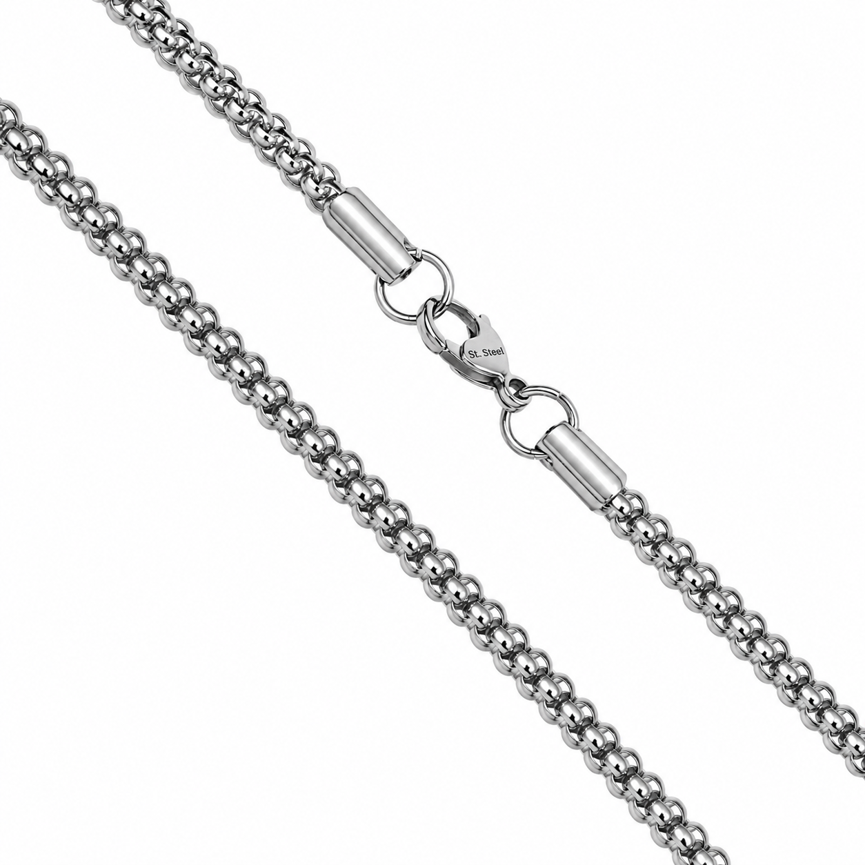 Stainless Steel 4.3mm Popcorn Puffed Rope Link Chain Necklace