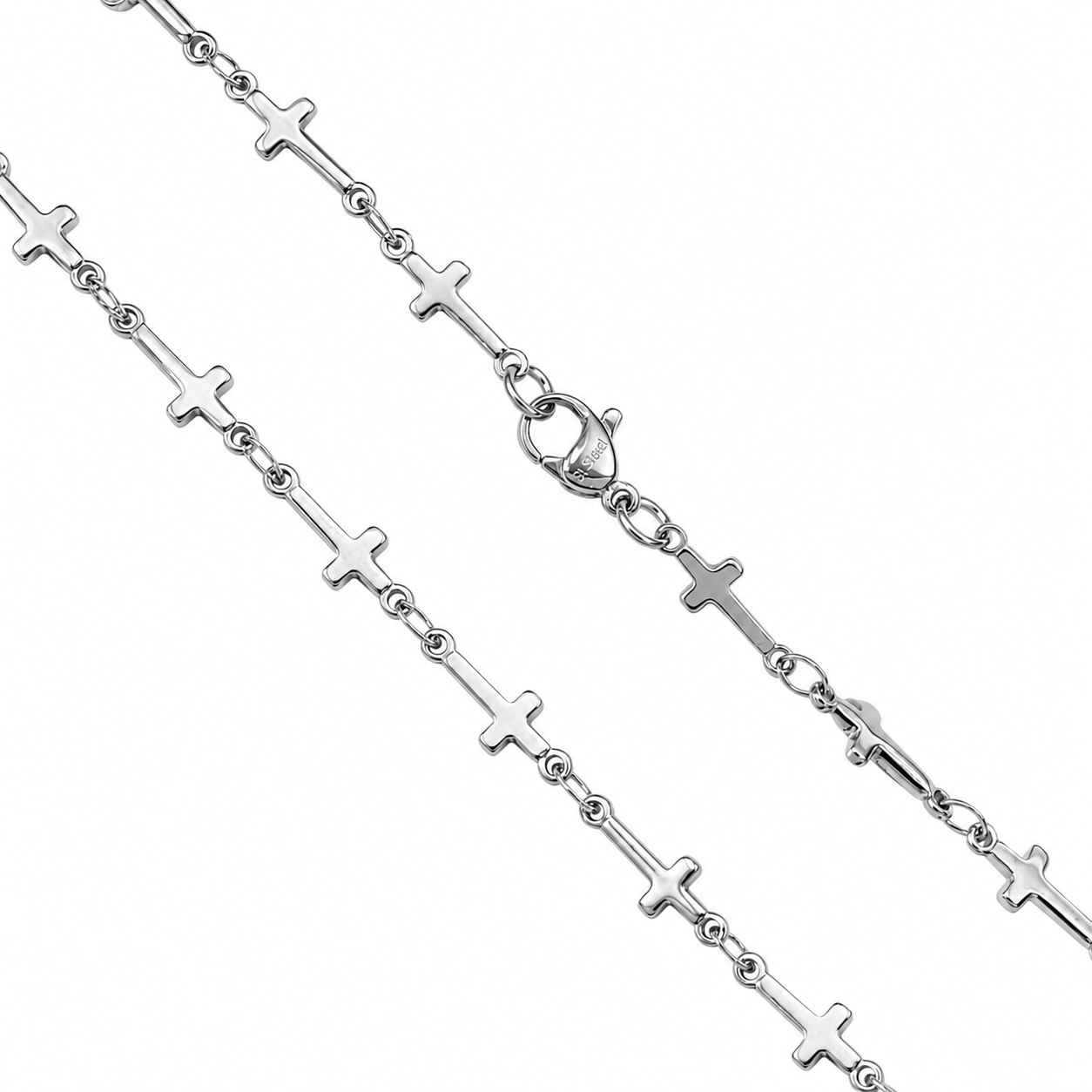Stainless Steel Sideways Cross Christian Charm Chain Necklace