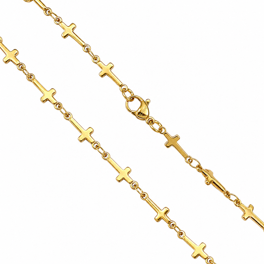 18k Gold PVD Stainless Steel Sideways Cross Christian Charm Chain Necklace