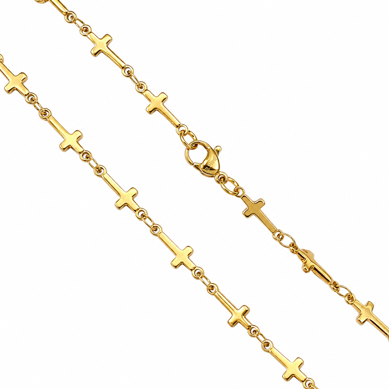 18k Gold PVD Stainless Steel Sideways Cross Christian Charm Chain Necklace