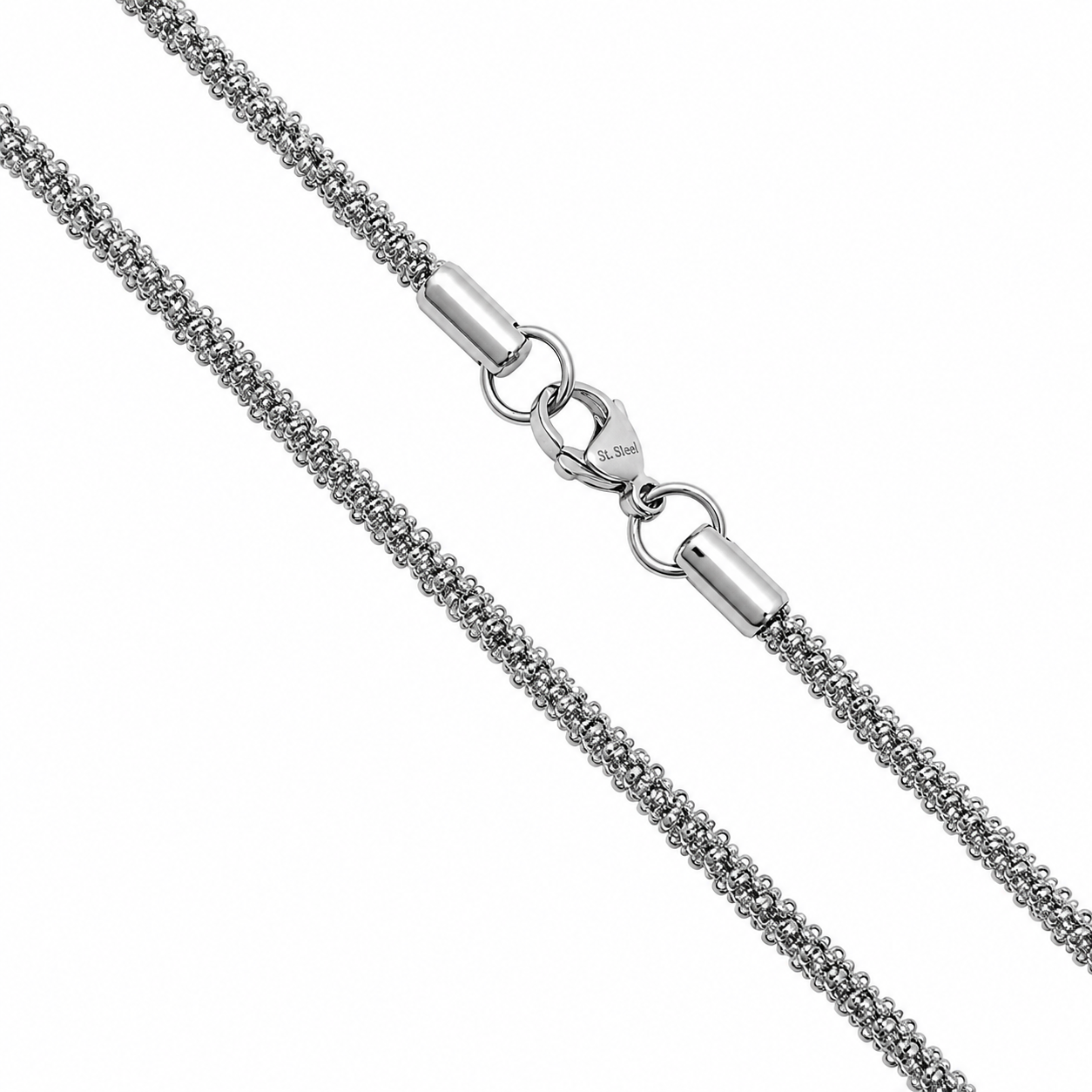 Stainless Steel 2.3mm Criss Cross Sparkle Roc Link Chain Necklace