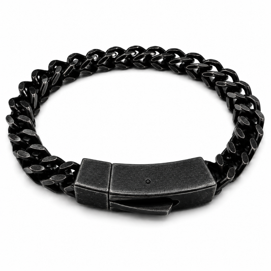 Stainless Steel Oxidized Square Franco Box Clasp 6.1mm Chain Bracelet