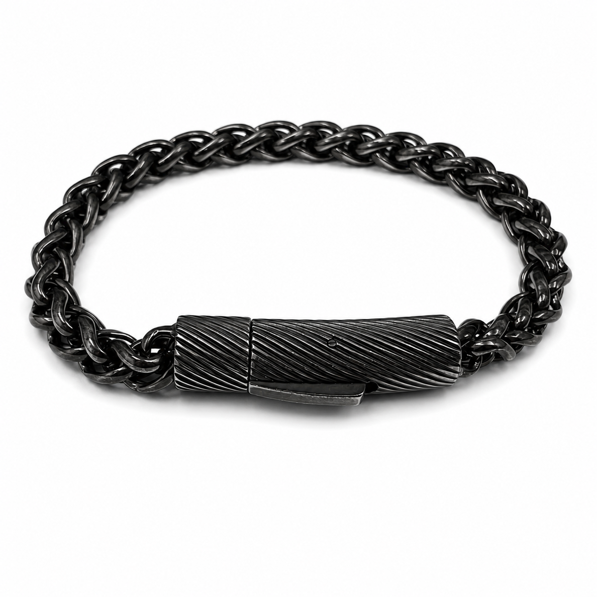 Stainless Steel Oxidized Wheat Spiga Round Box Lock  Clasp Chain 5.5mm Bracelet