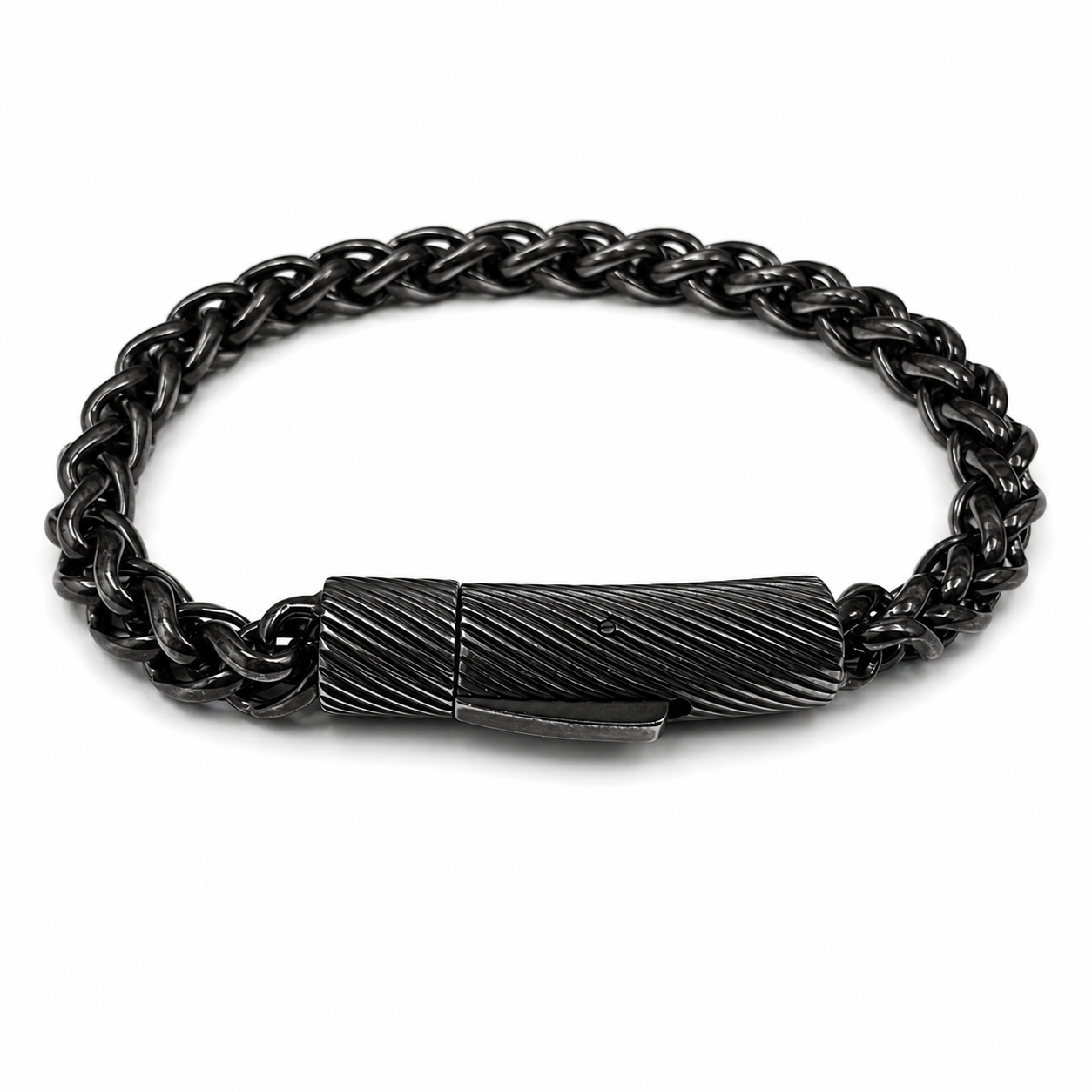 Stainless Steel Oxidized Wheat Spiga Round Box Lock  Clasp Chain 5.5mm Bracelet