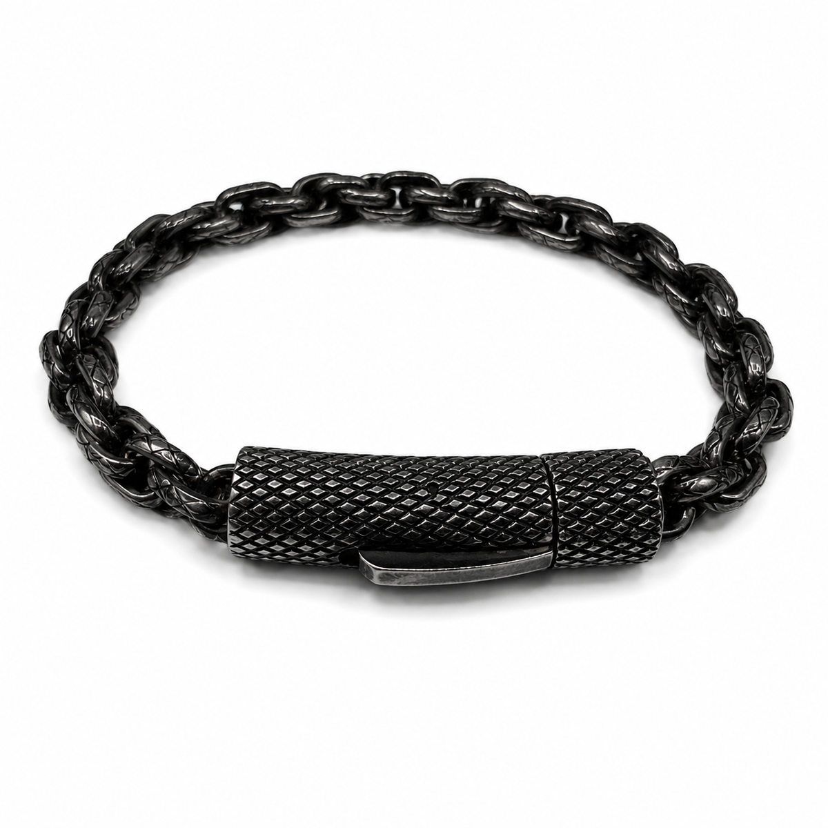 Stainless Steel Oxidized Cable Rope Twist Round Box Clasp 6mm Chain Bracelet