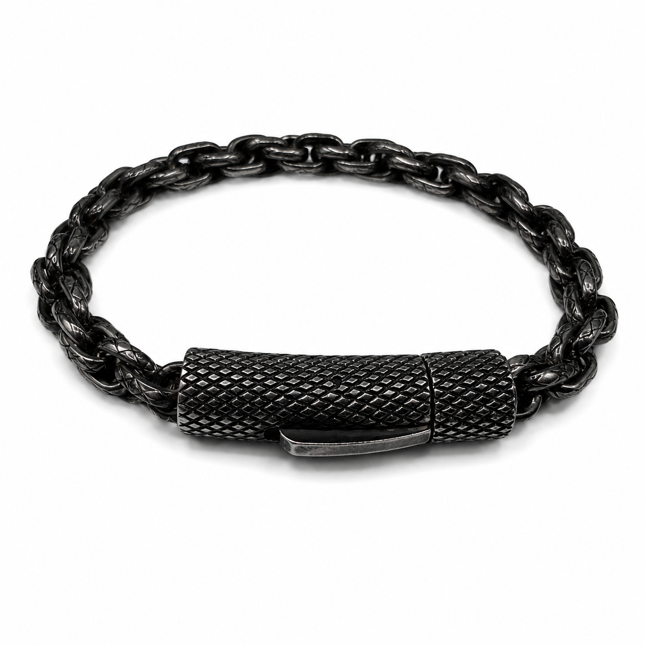 Stainless Steel Oxidized Cable Rope Twist Round Box Clasp 6mm Chain Bracelet