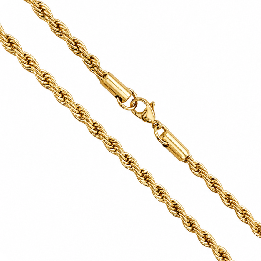18k Gold PVD Stainless Steel 4mm Rope Spiral Link Chain
