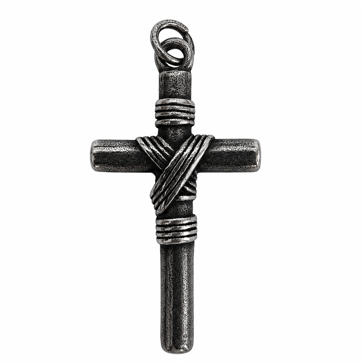 Stainless Steel Oxidized Cross Wrapped Cloth Pendant