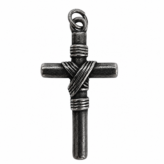 Stainless Steel Oxidized Cross Wrapped Cloth Pendant