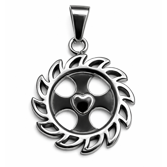 Stainless Steel Biker Wheel Flame Heart Spoke Charm Pendant