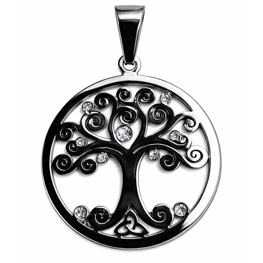 Stainless Steel Tree of Life Clear CZ Celtic Charm Pendant