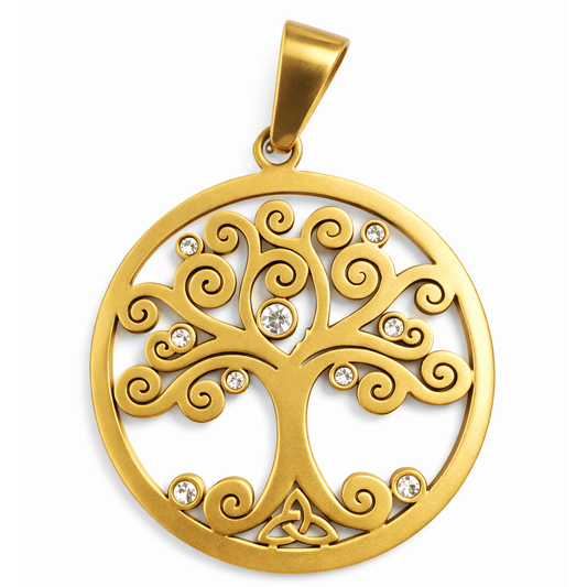 18k Gold PVD Stainless Steel Tree of Life Clear CZ Celtic Charm Pendant