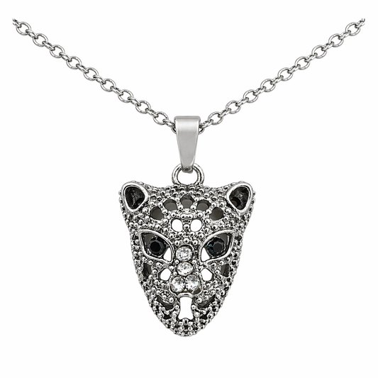 Stainless Steel Panther Filigree Head CZ Eye Pendant 18+1" Chain