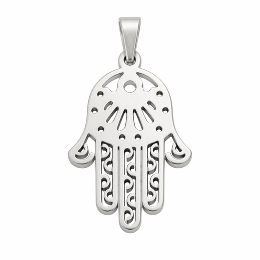 Stainless Steel Hamsa Cutout Filigree Flat Hand Pendant