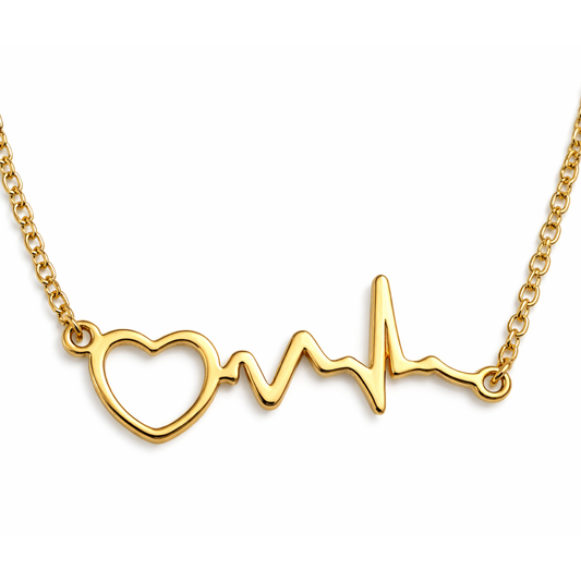 18k Gold PVD Stainless Steel Heart Love Heartbeat Necklace Pendant