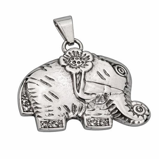 Stainless Steel Flower Elephant Animal Good Luck Pendant