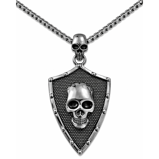 Stainless Steel Skull Shield Biker Bale Charm Pendant 22" Chain
