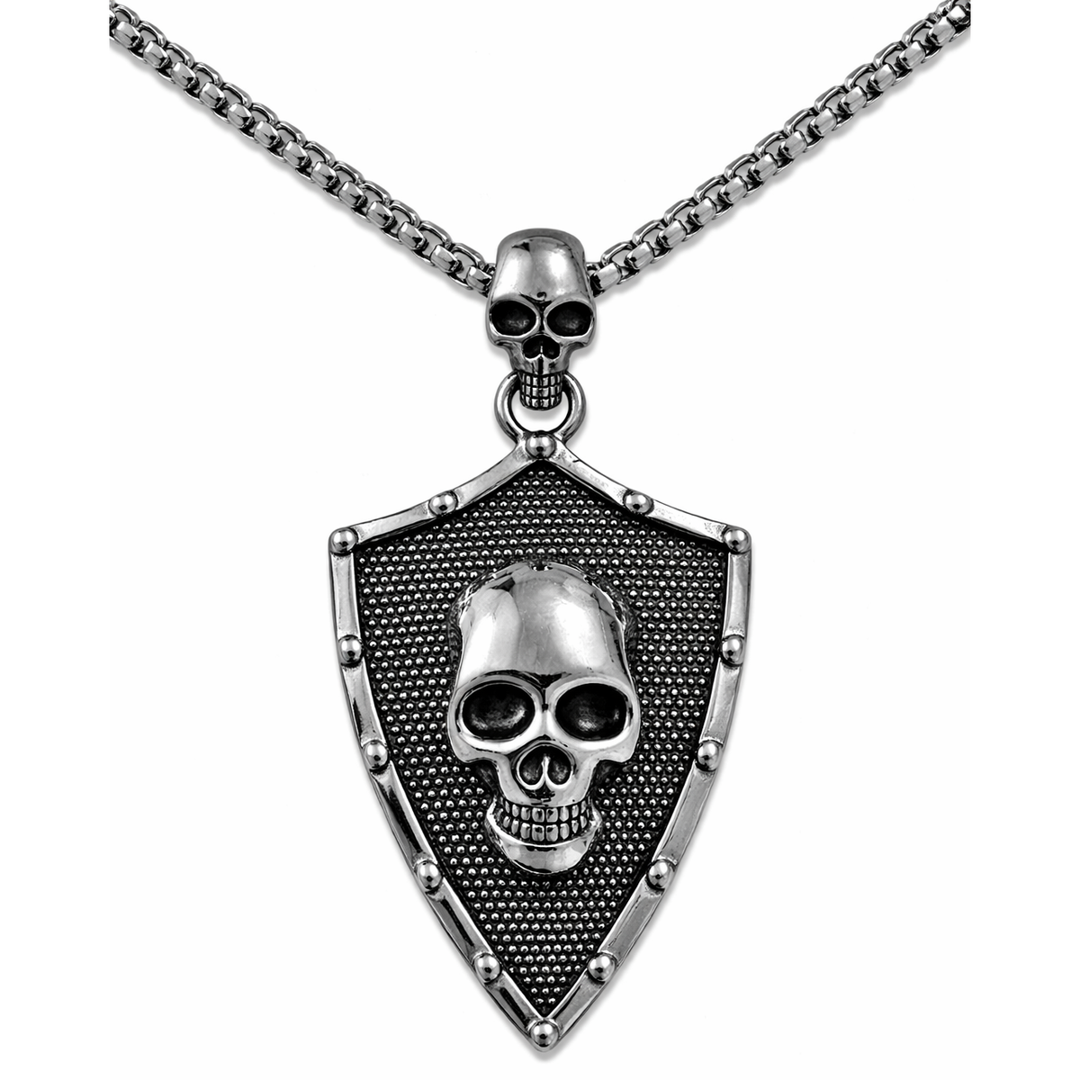 Stainless Steel Skull Shield Biker Bale Charm Pendant 22" Chain