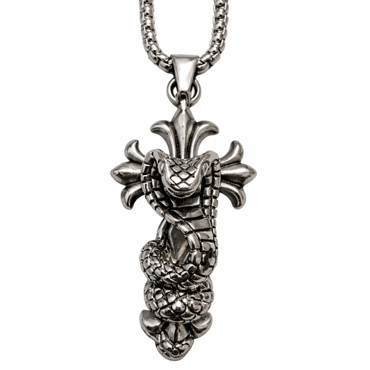 Stainless Steel Large Cross Snake Serpent Charm Pendant 21" Chain