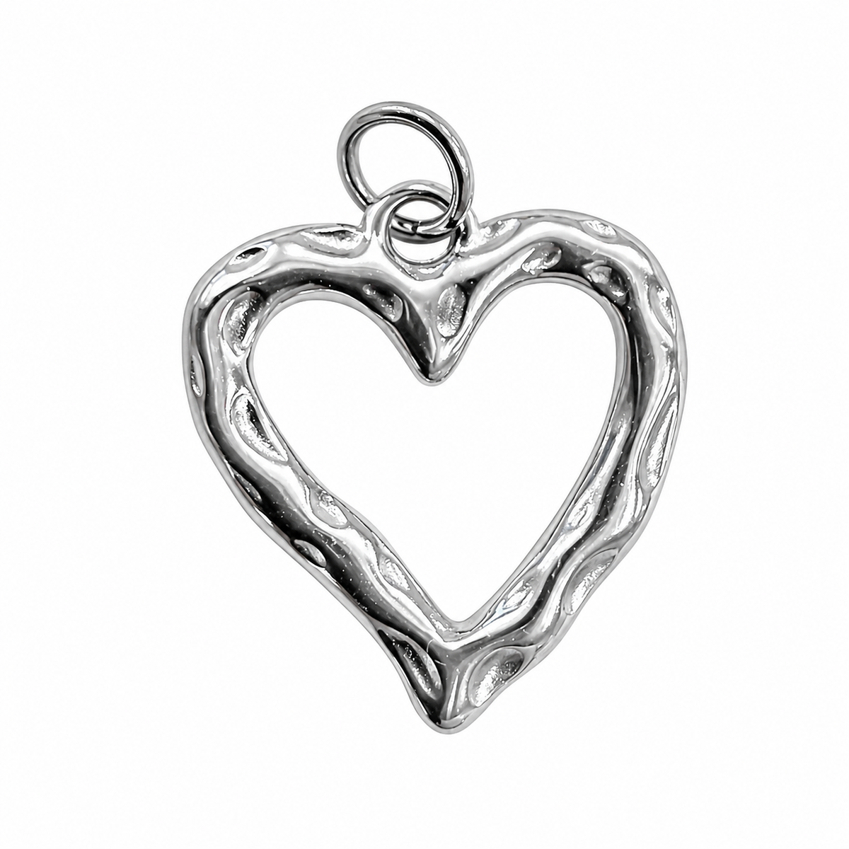 Stainless Steel Hammered Texture Love Heart Charm Pendant