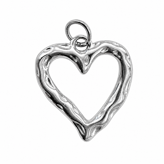 Stainless Steel Hammered Texture Love Heart Charm Pendant